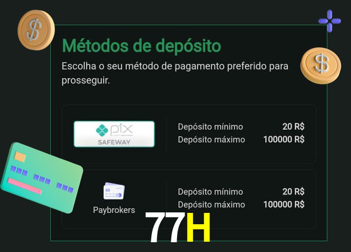O cassino 77H oferece uma grande variedade de métodos de pagamento